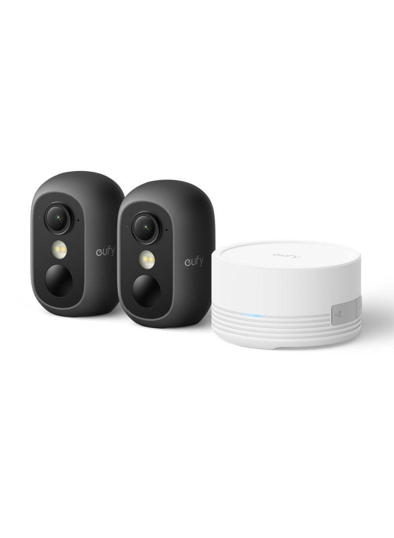 إيوفي كاميرا الأمان eufy Security eufyCam C35 (عبوتان) مع قاعدة HomeBase Mini، كاميرا أمان لاسلكية للاستخدام الداخلي والخارجي، تركيب مغناطيسي، رؤية ليلية ملونة، تخزين داخلي على الجهاز بدون اشتراك، مقاومة للماء والغبار بمعيار IP67، تقنية التعرف على الوجه، اللون الأسود. - Image 1